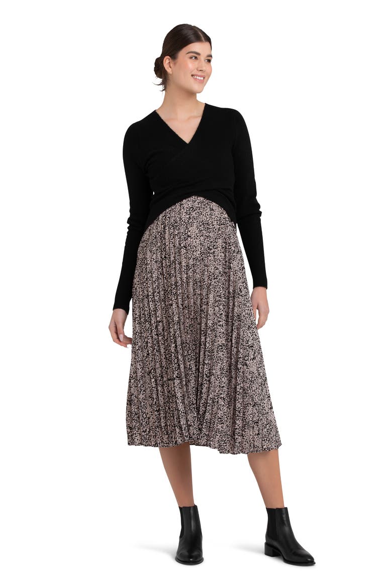 Florence Floral Pleated Maternity Skirt, Alternate, color, BLACK / DUSTY PINK