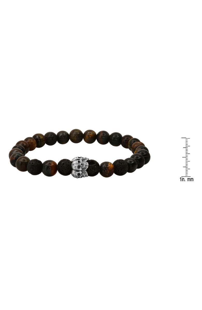 HMY JEWELRY Sterling Silver Tiger's Eye & Lava Bead Stretch Bracelet, Alternate, color, Brown/Black