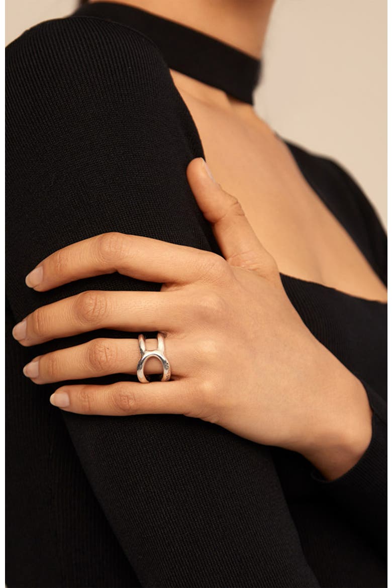 Sterling Silver-Plated Curvilinear Ring, Alternate, color, Silver