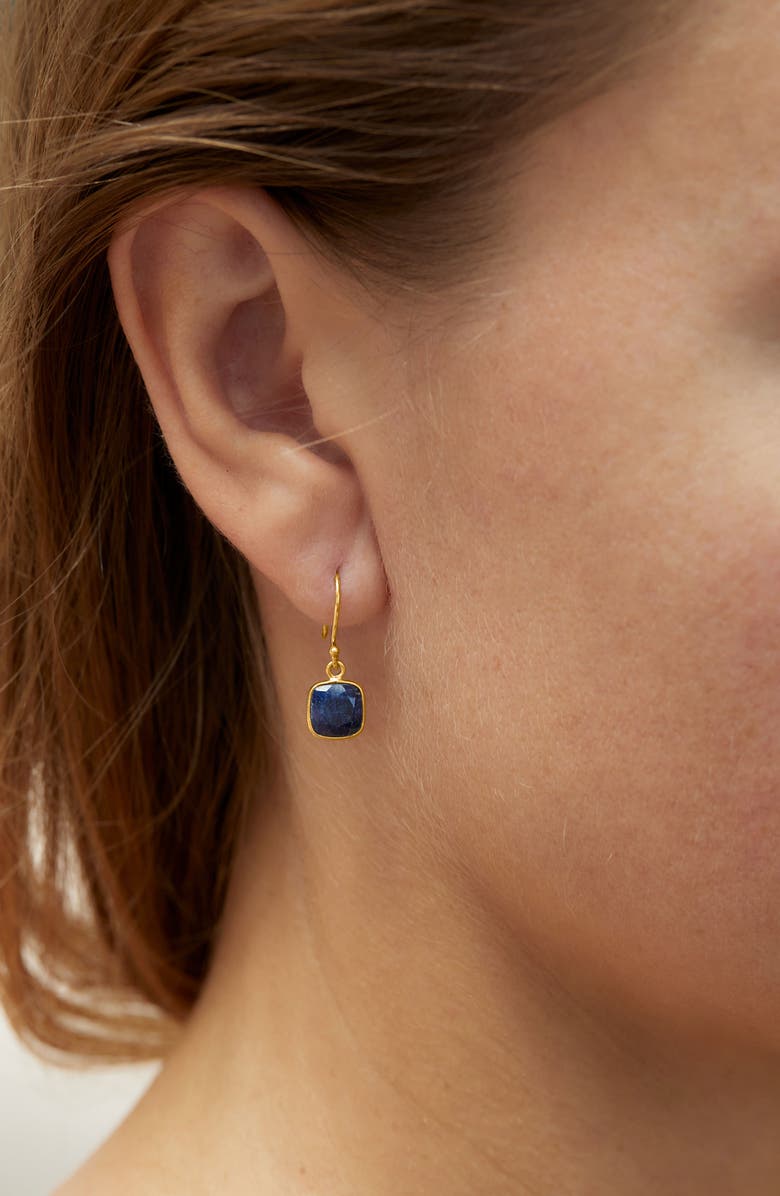 SAVVY CIE JEWELS 18K Yellow Gold Vermeil Bezel Set Drop Earrings, Alternate, color, Blue