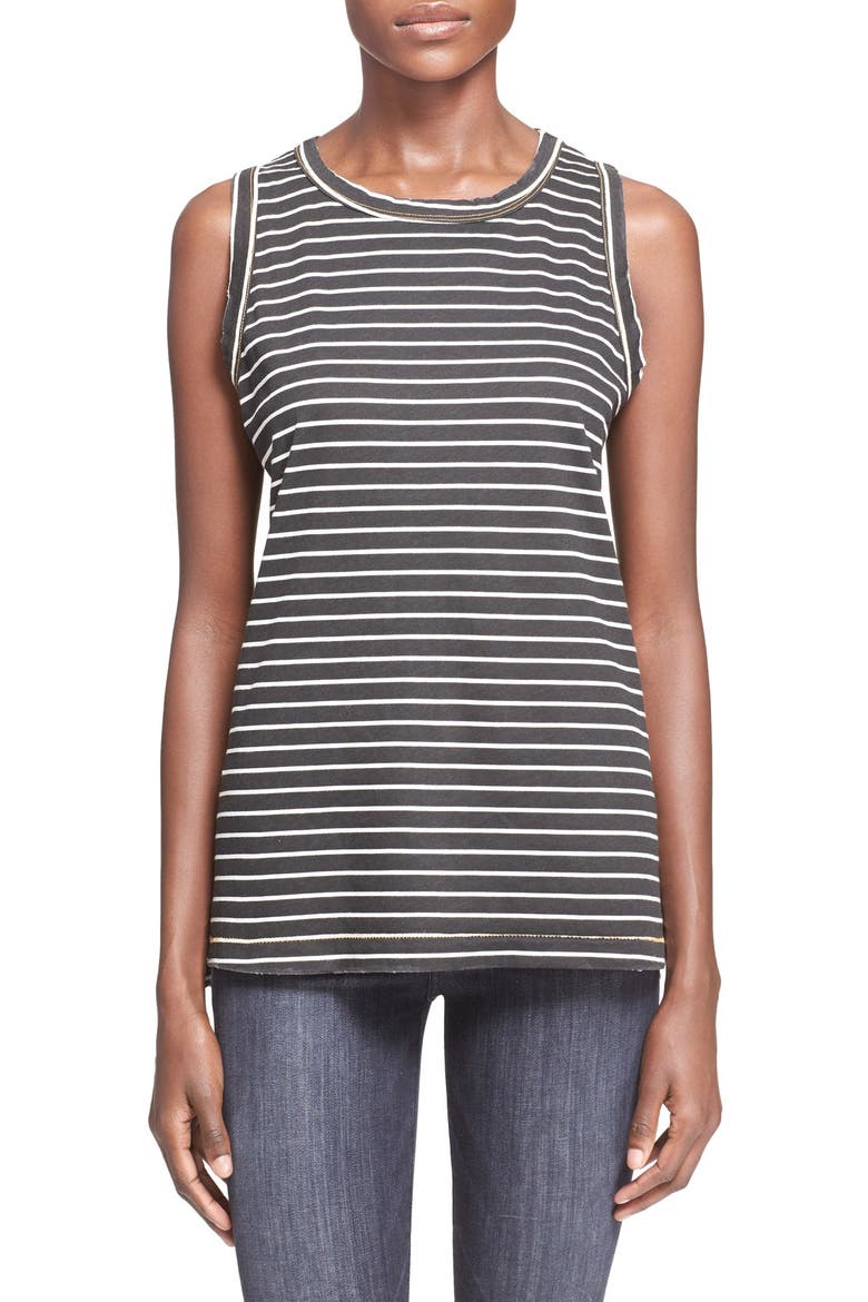 'The Muscle Tee' Sleeveless Top, Main, color, BLACK REVERSE OAKLAND STRIPE