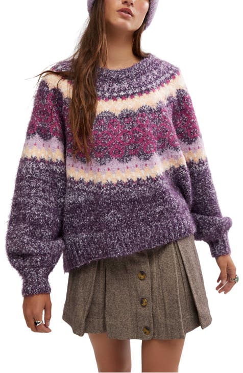 Women s Purple Cable Knit Fair Isle Sweaters Nordstrom