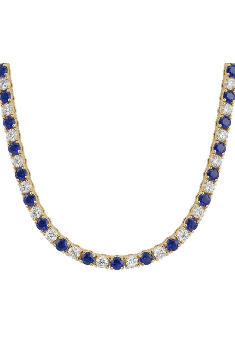 Bliss Diamond 30Ct Blue Sapphire & Diamond Tennis Necklace 14k Gold 16.5" Lab Grown, Main, color, Yellow Gold