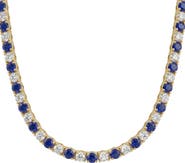 Bliss Diamond 30Ct Blue Sapphire & Diamond Tennis Necklace 14k Gold 16.5" Lab Grown