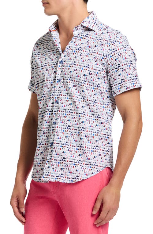 Robert Graham Board Bash Short Sleeve Stretch Cotton Button-up Shirt In White Multi