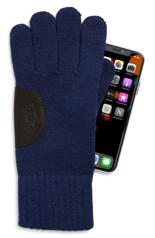 Ugg ® Leather Patch Knit Gloves In Blue