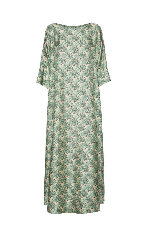 La Doublej Muumuu Printed Cotton Midi Dress In Fans Menta