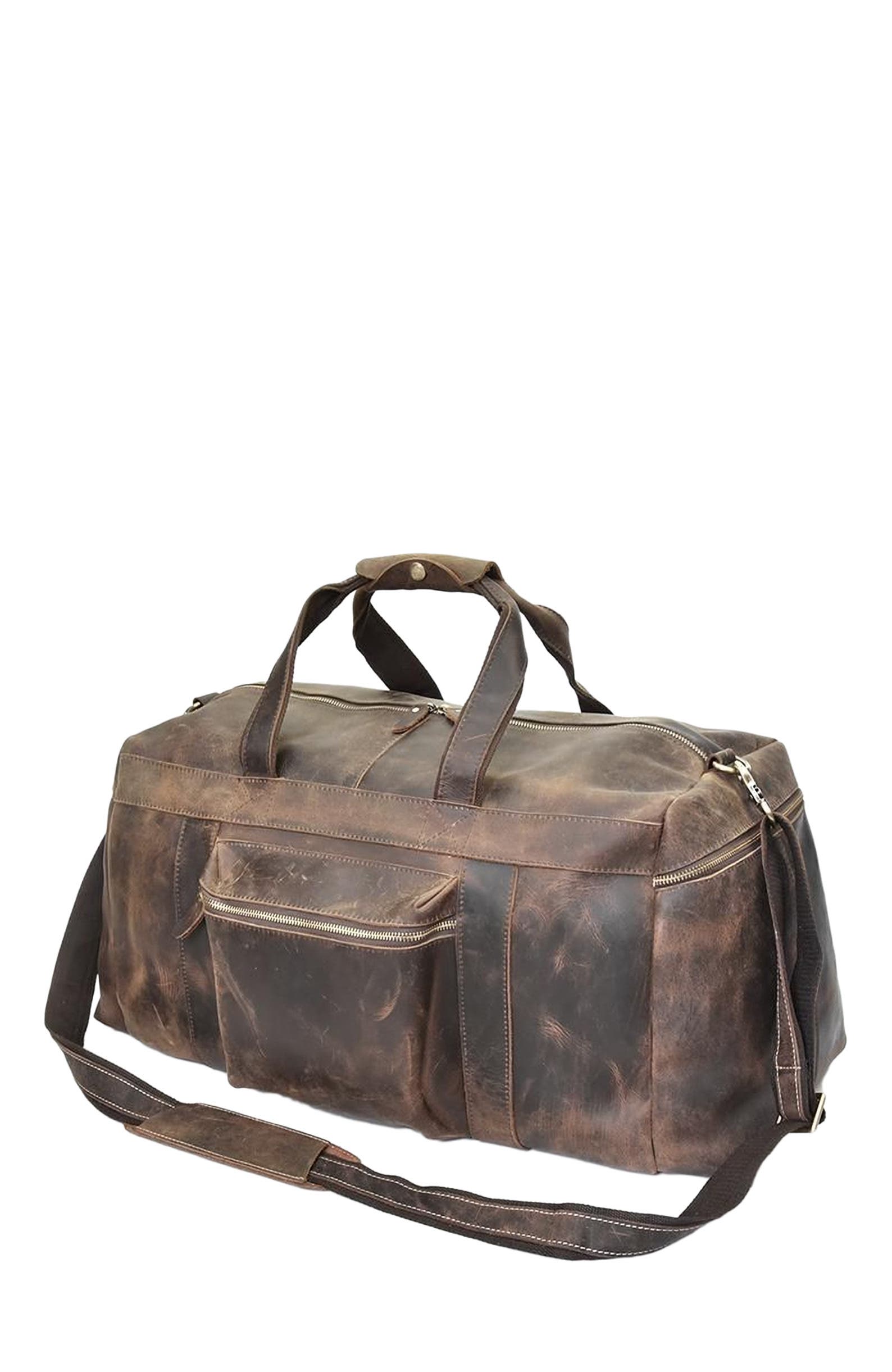 STEEL HORSE LEATHER The Colden Duffle Bag | Large Capacity Leather Weekender, Alternate, color, Dark Brown