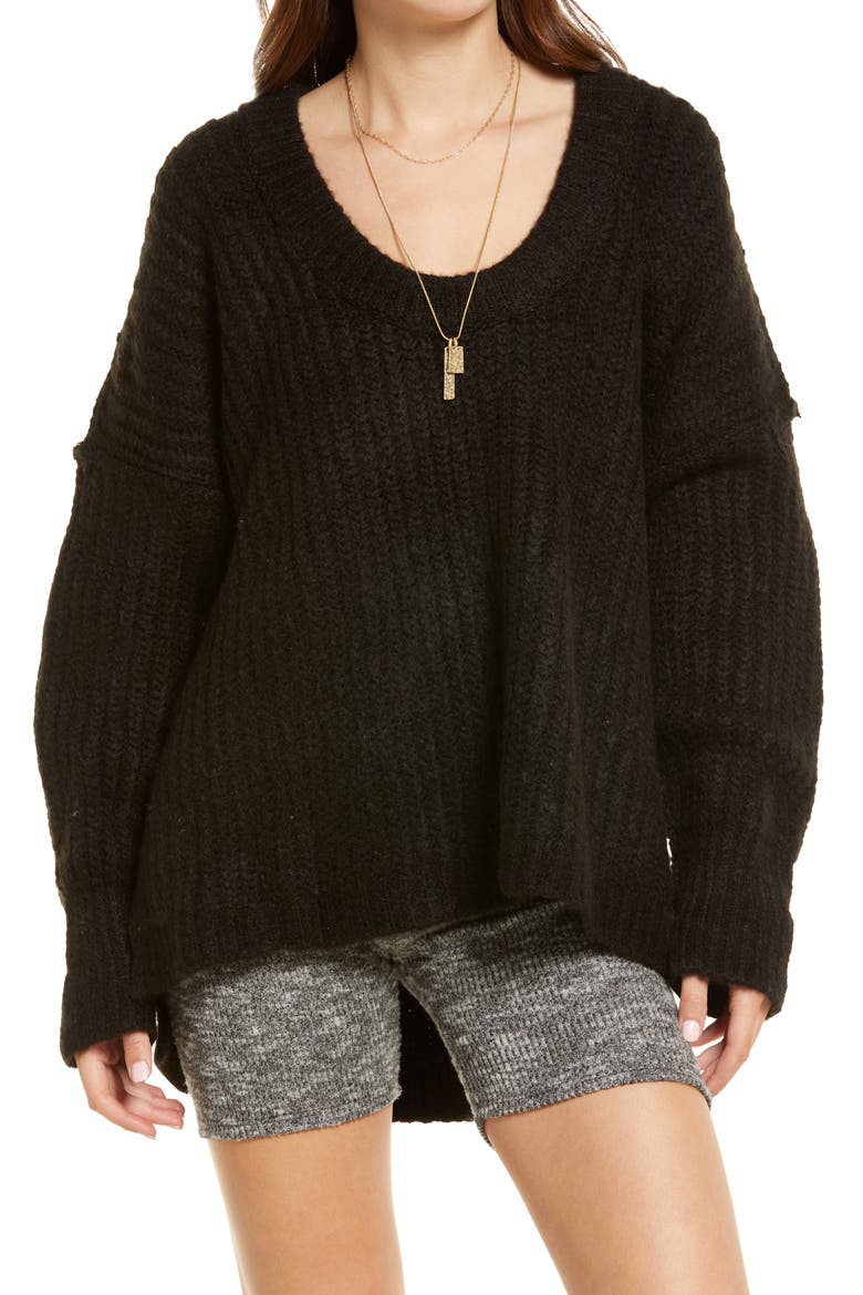 Blue Bell V-Neck Sweater, Main, color, BLACK