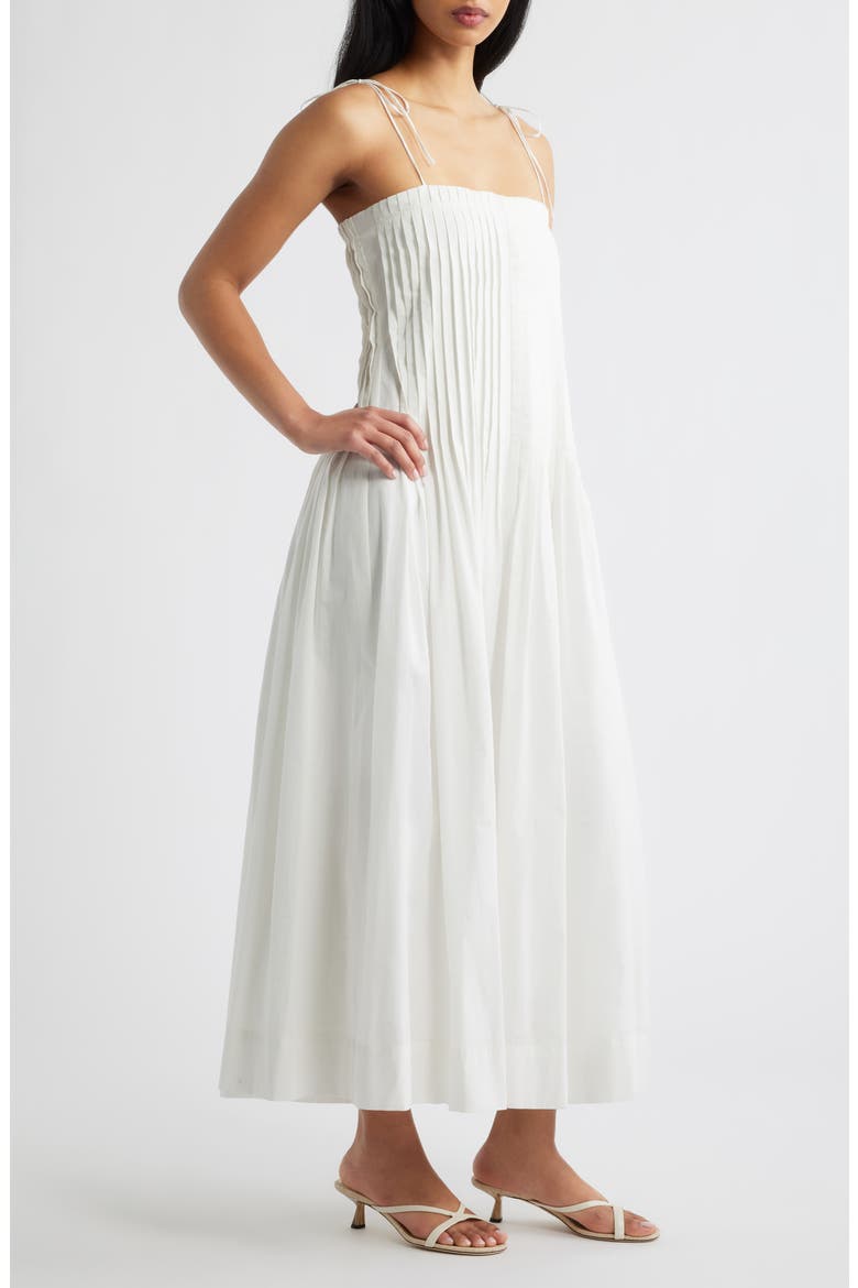 Pleat Detail Cotton Midi Dress, Alternate, color, OFF WHITE