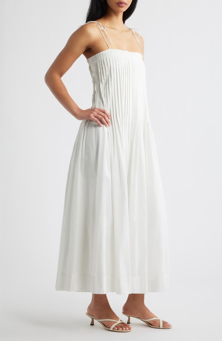 MOON RIVER Pleat Detail Cotton Midi Dress, Alternate, color, Off White