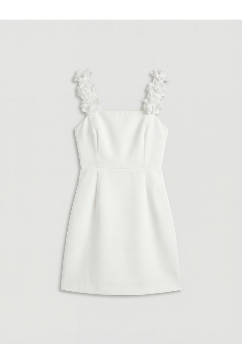 3D Floral Bardot Bridal Mini Dress, Alternate, color, Ivory