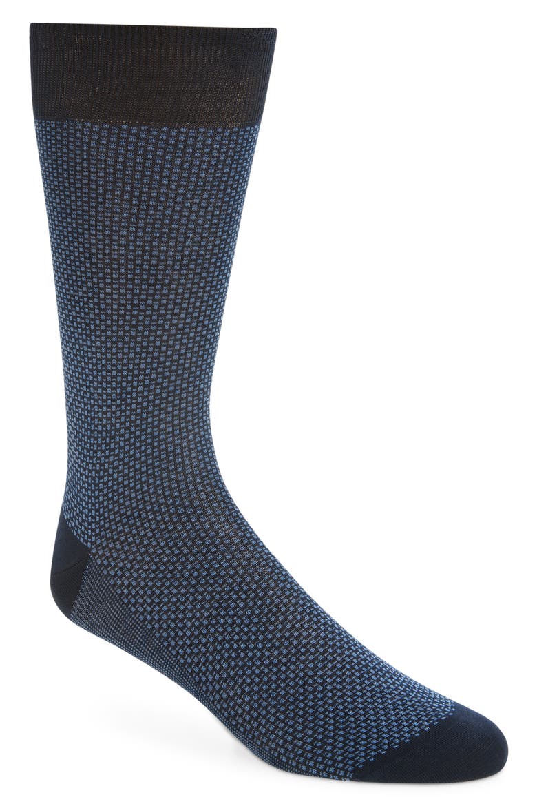 Cotton Jacquard Dress Socks, Main, color, NAVY