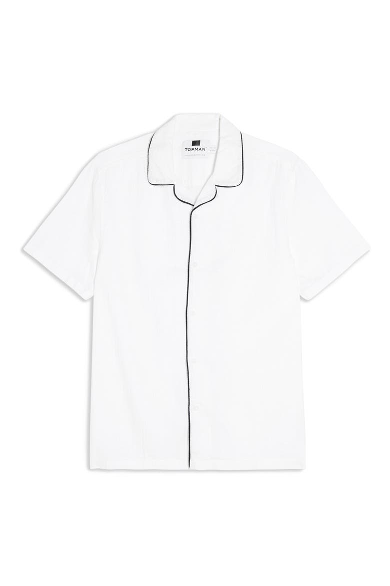 Piped Seersucker Short Sleeve Button-Up Shirt, Alternate, color, WHITE MULTI