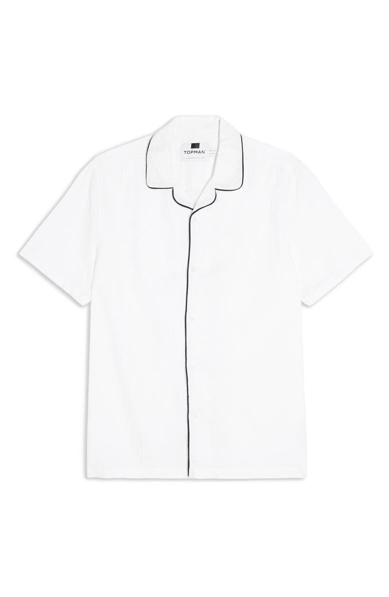 Topman Piped Seersucker Short Sleeve Button-Up Shirt, Alternate, color,