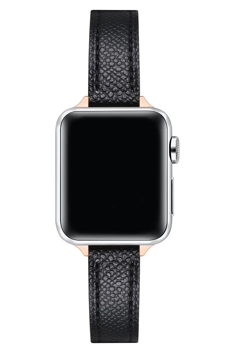 Cleo Skinny Leather Apple Watch® Watchband, Alternate, color, BLACK