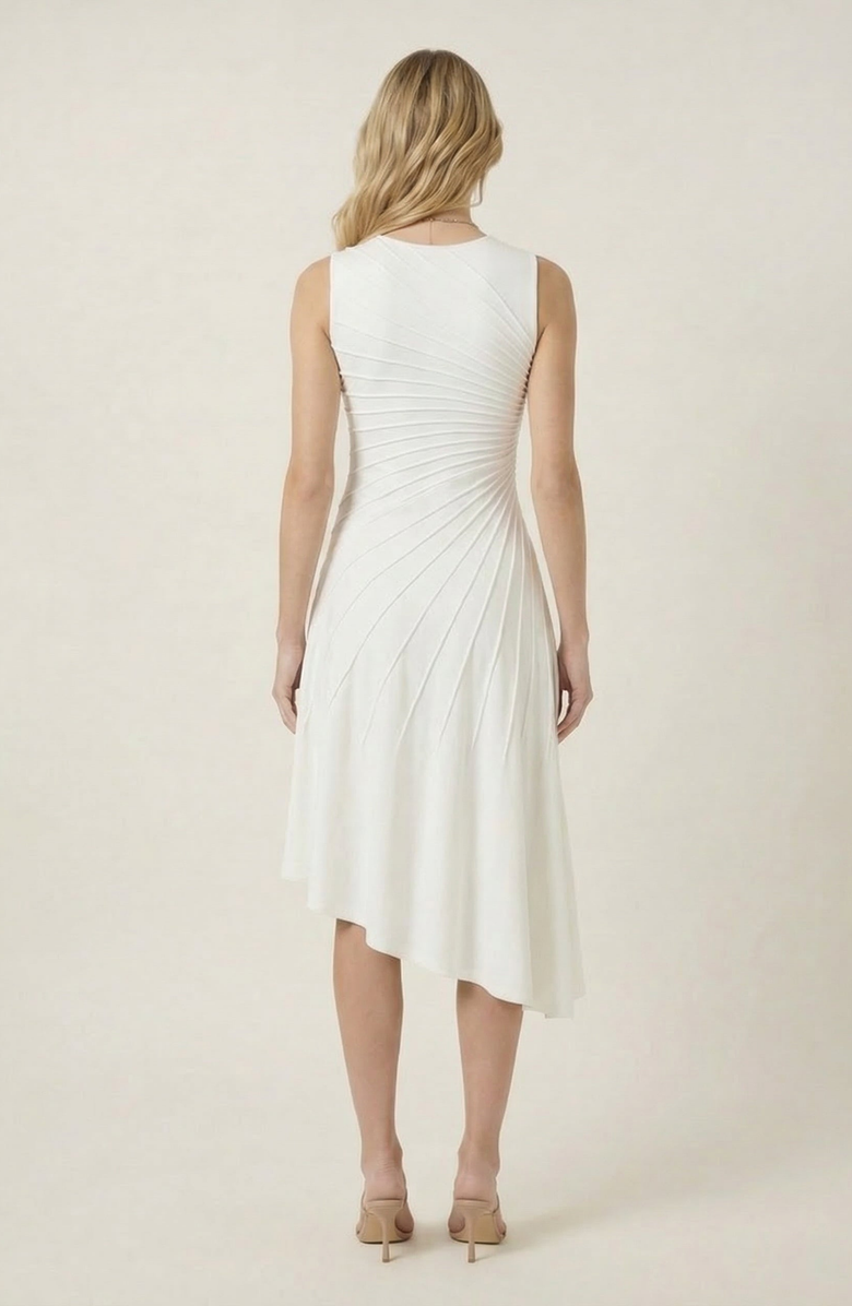 Modenaire Sleeveless Midi Dress with Asymmetrical Hem, Alternate, color, Off-White