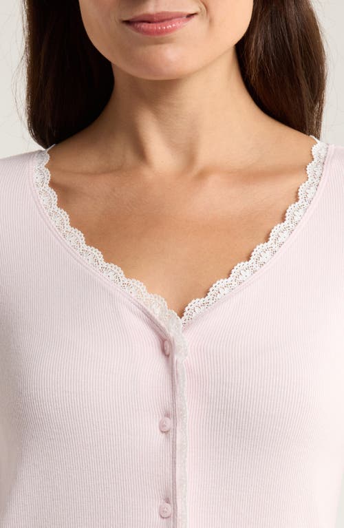 Open Edit Daydream Lace Trim Rib Button-up Lounge Top In Pink