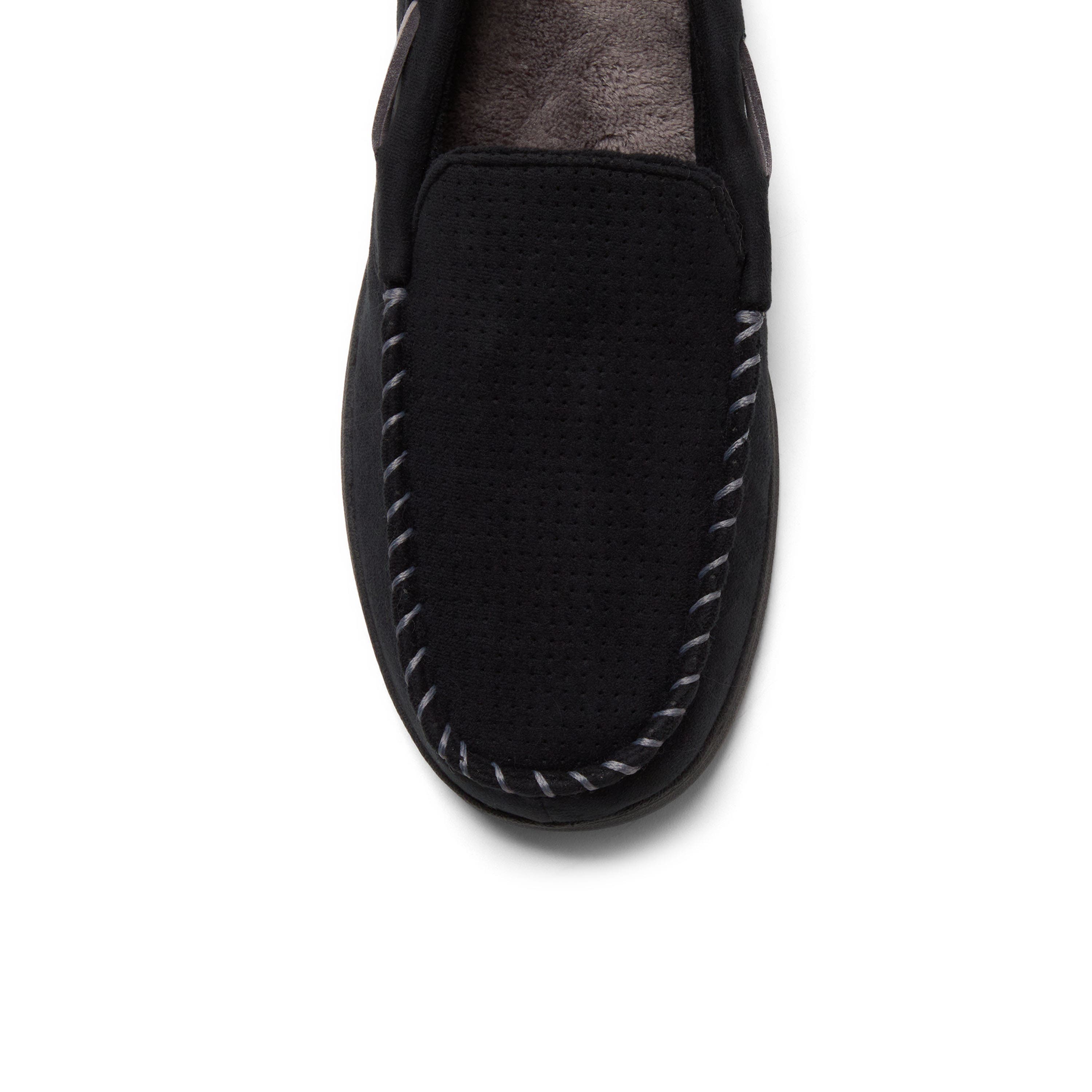 DEARFOAMS Keaton Microsuede Moccasin Slipper, Alternate, color, Black Solid