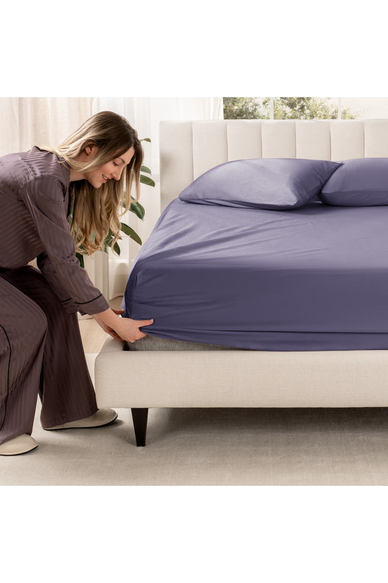 400 Thread Count Organic Cotton Sateen Fitted Sheet - Full XL, Alternate, color, Dusty Purple