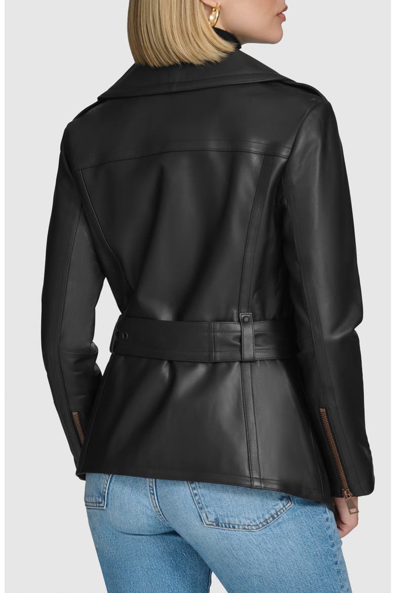 Delphine Belted Leather Jacket, Alternate, color, BLACK