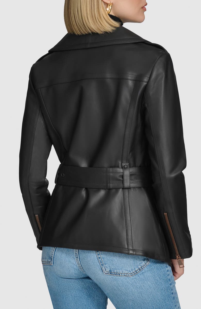 Andrew Marc Delphine Belted Leather Jacket, Alternate, color, Black