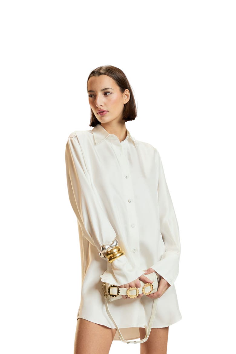 Collectible Silk Shirt Dress, Main, color, White