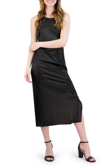 Julia Jordan Tie-back Cutout Satin Midi Dress In Black