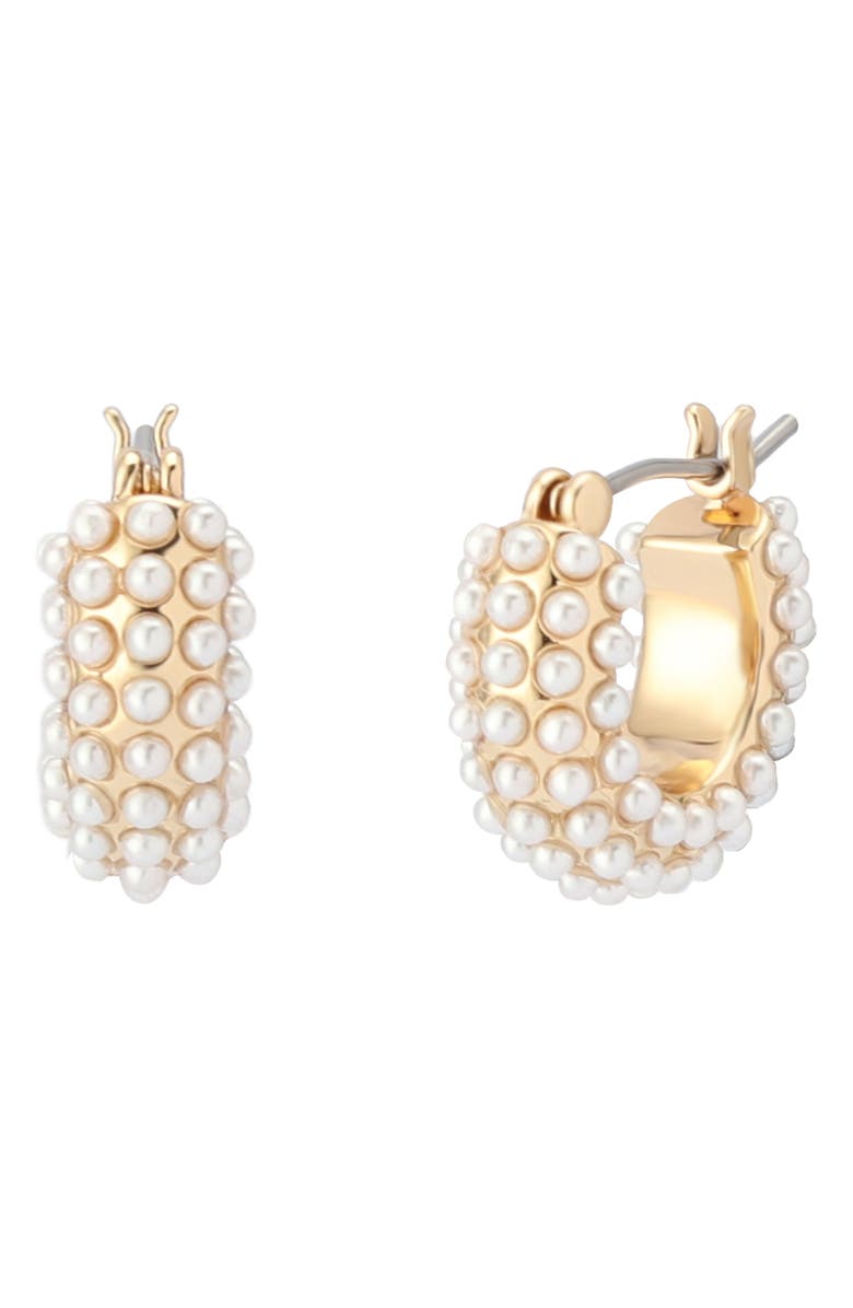 AllSaints Faux Pearl Huggie Hoop Earrings, Main, color, Gold/ White