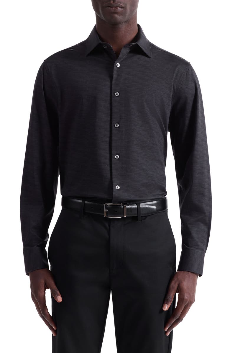 Bugatchi James OoohCotton<sup>®</sup> Herringbone Button-Up Shirt, Main, color, Black