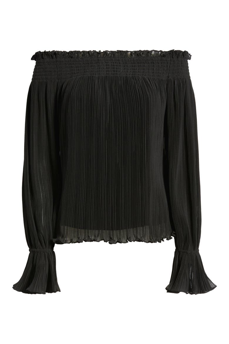 Elizabeth Plissé Off the Shoulder Top, Alternate, color, BLACK