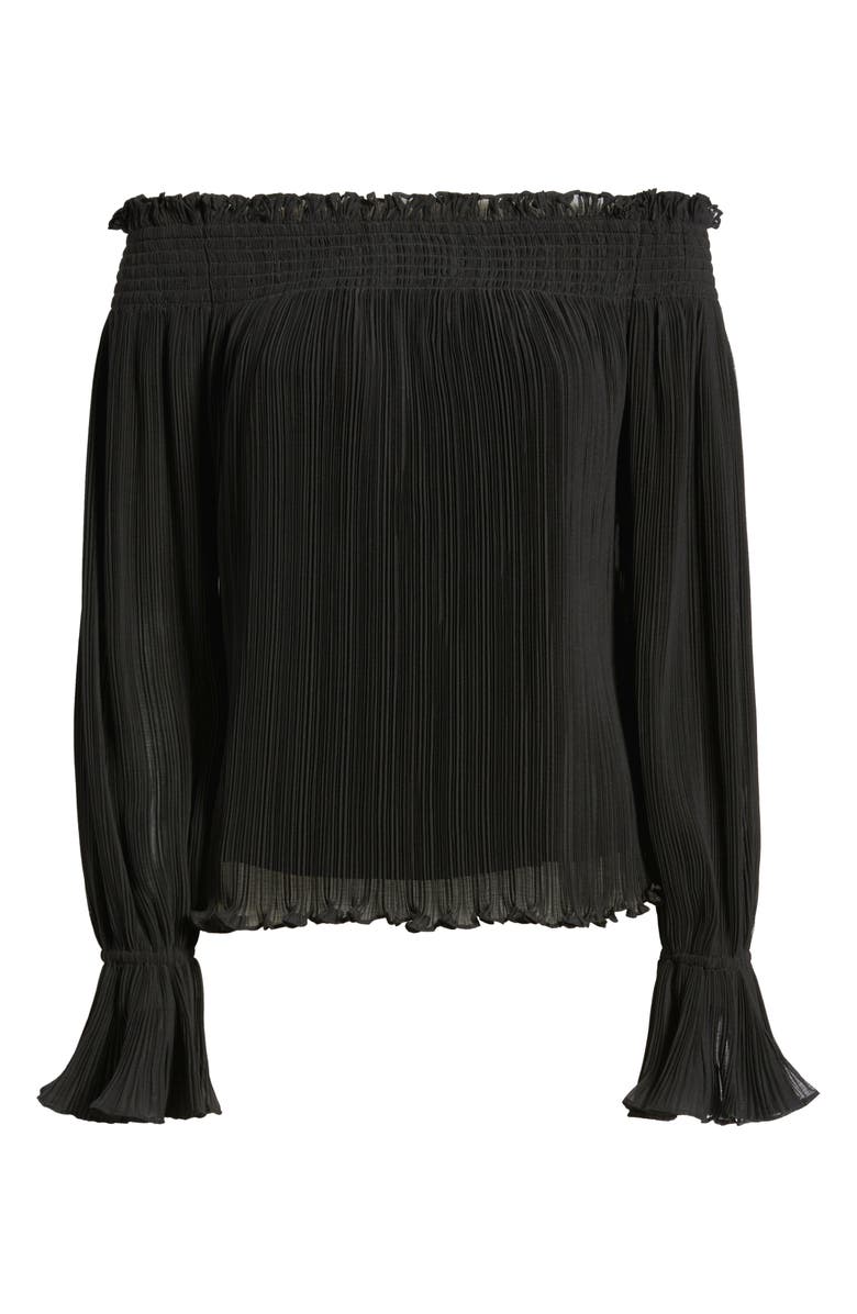 KOBI HALPERIN Elizabeth Plissé Off the Shoulder Top, Main, color, Black