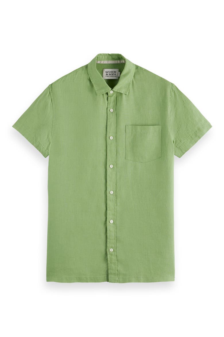 Short Sleeve Linen Button-Up Shirt, Alternate, color, PISTACHIO