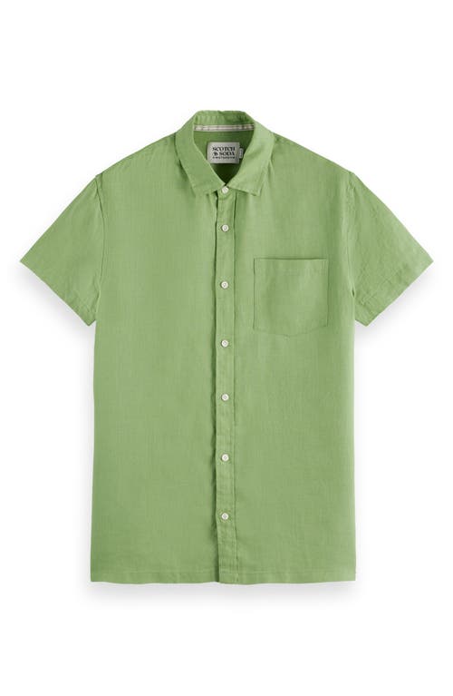 Scotch & Soda Short Sleeve Linen Button-up Shirt In Pistachio
