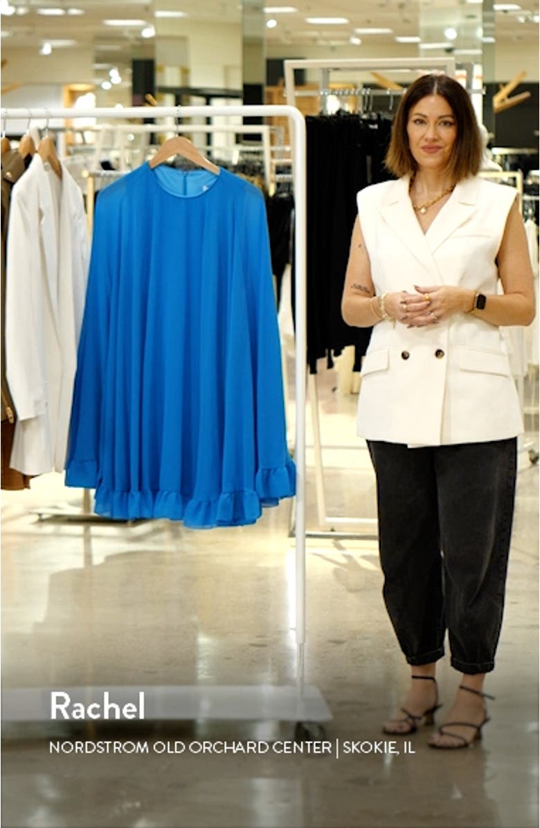 Ruffle Long Sleeve Chiffon Trapeze Minidress, sales video thumbnail