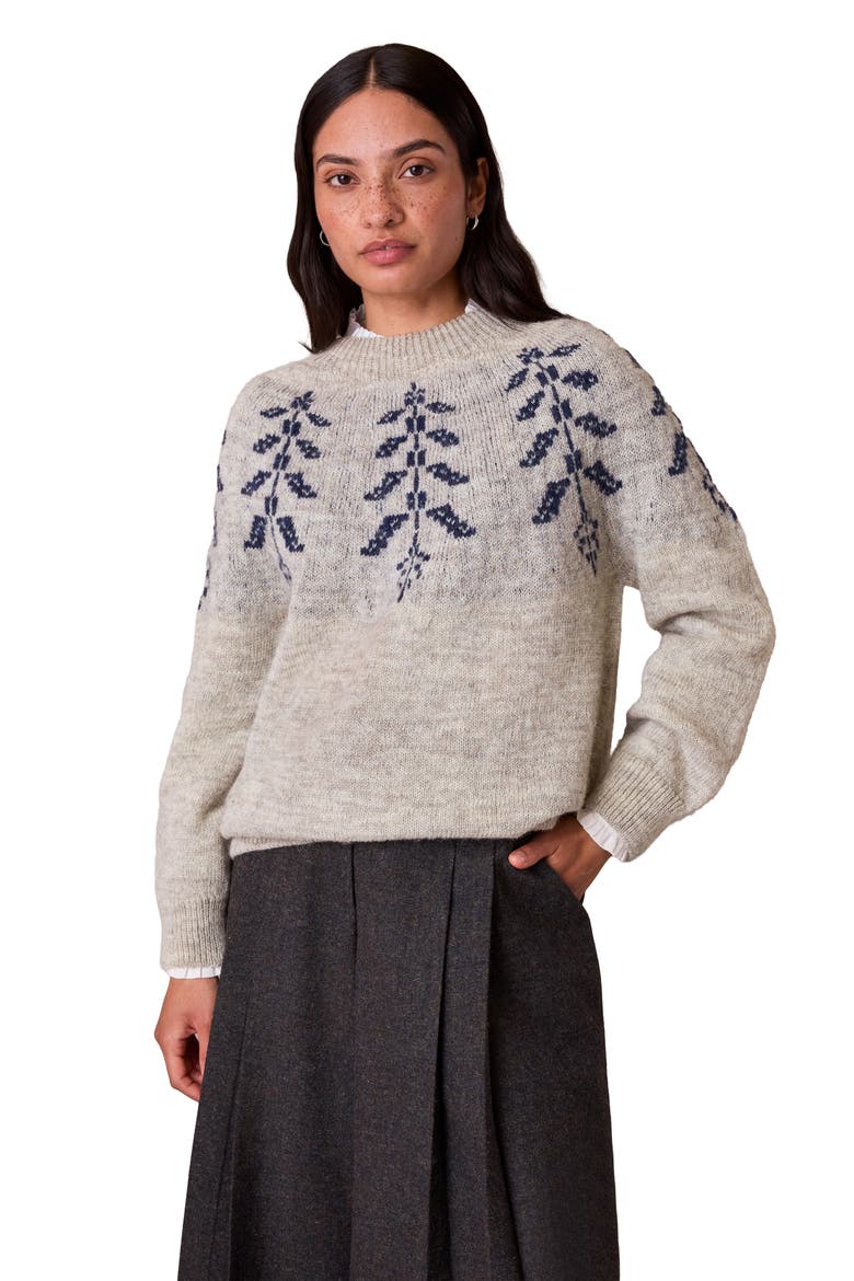 British Wool Botanical Fair Isle Sweater, Main, color, Oatmeal / Navy