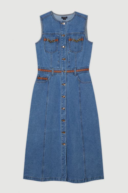 Karen Millen Petite Sleeveless Midi Denim Dress In Blue