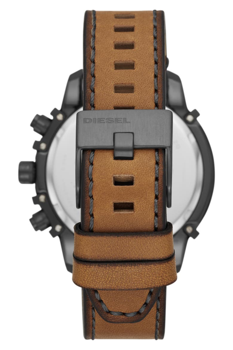 Griffed Chronograph Quartz Leather Strap Watch, 48mm, Alternate, color, GUNMETAL