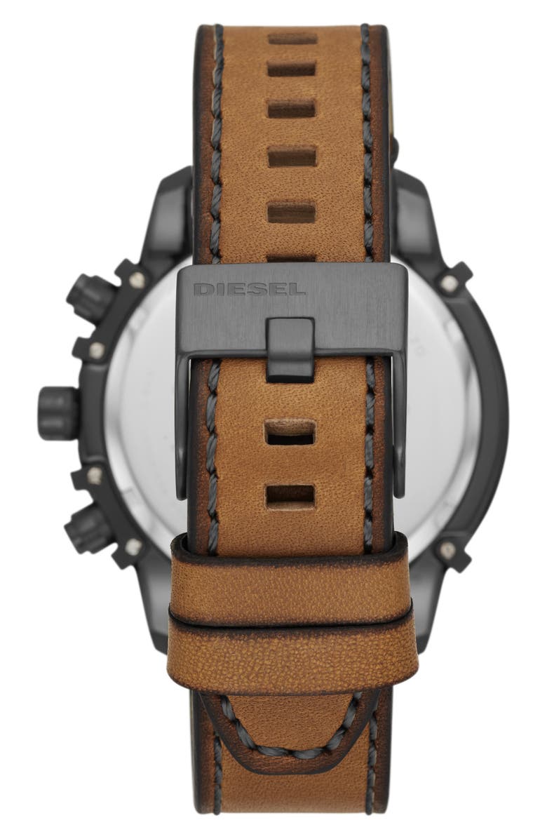 DIESEL<sup>®</sup> Griffed Chronograph Quartz Leather Strap Watch, 48mm, Alternate, color, Gunmetal