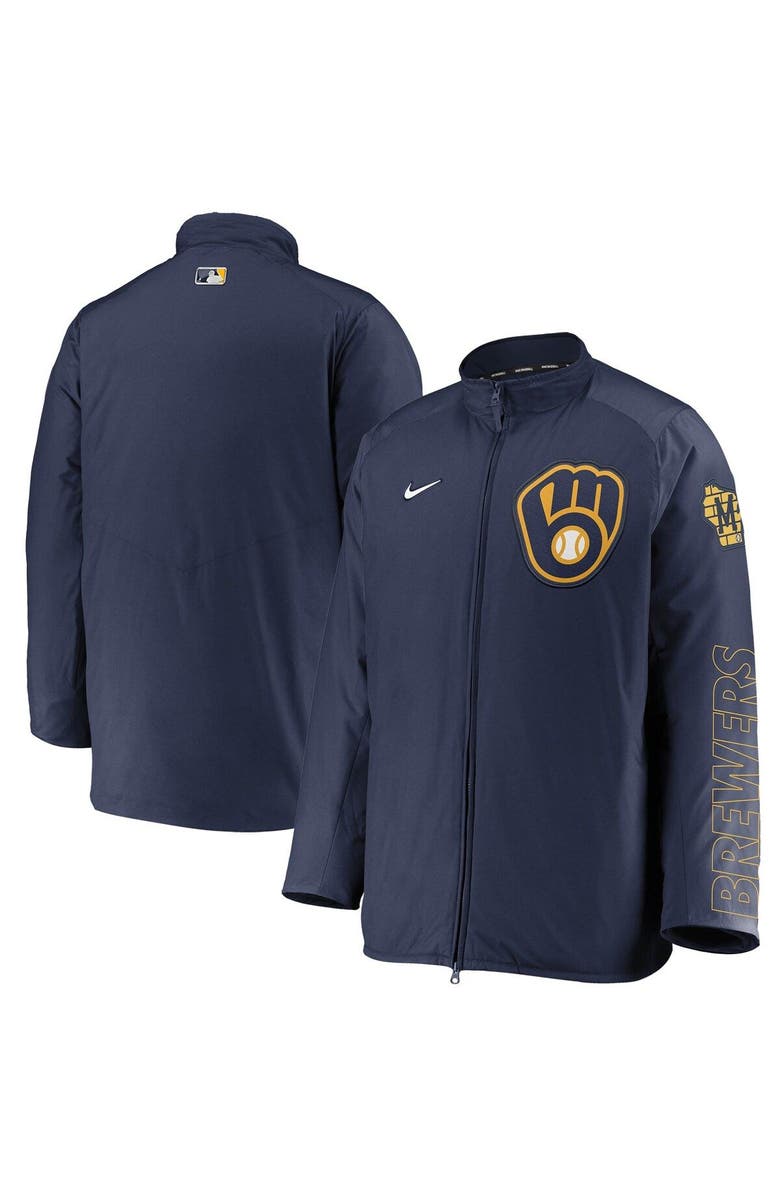 Nike Men's Nike Navy Milwaukee Brewers Authentic Collection Dugout Full-Zip Jacket, Main, color,