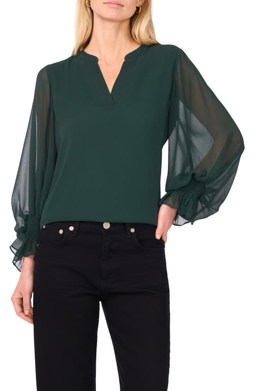 Vince Camuto Ruffle Cuff Split Neck Top In Green