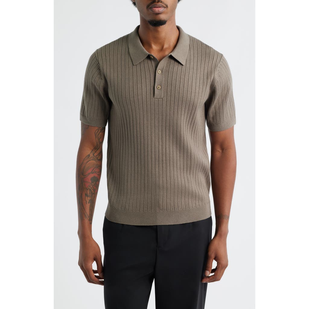Open Edit Rib Polo Sweater In Brown