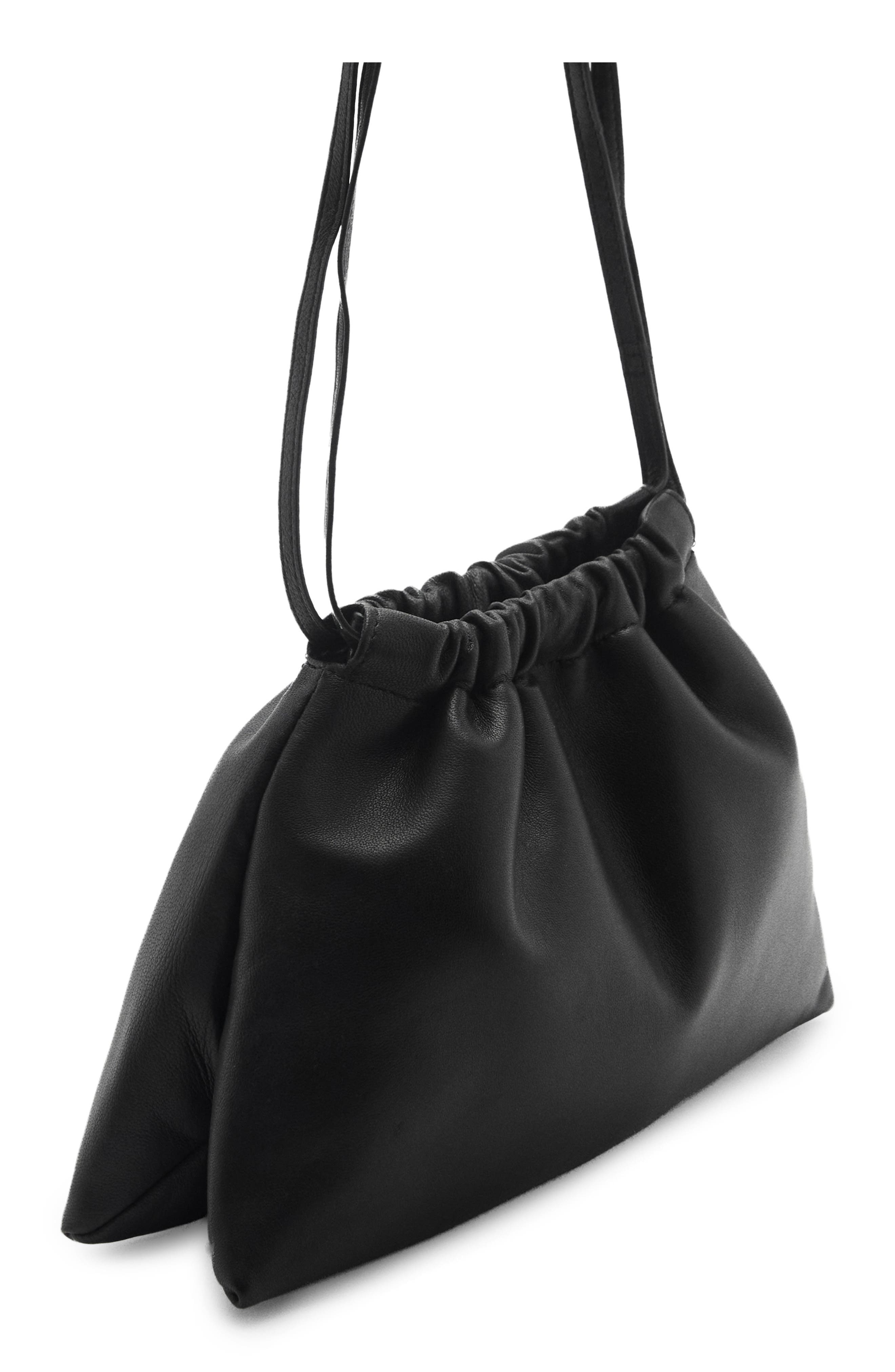 MANGO Mini Gathered Leather Shopper Bag, Alternate, color, 