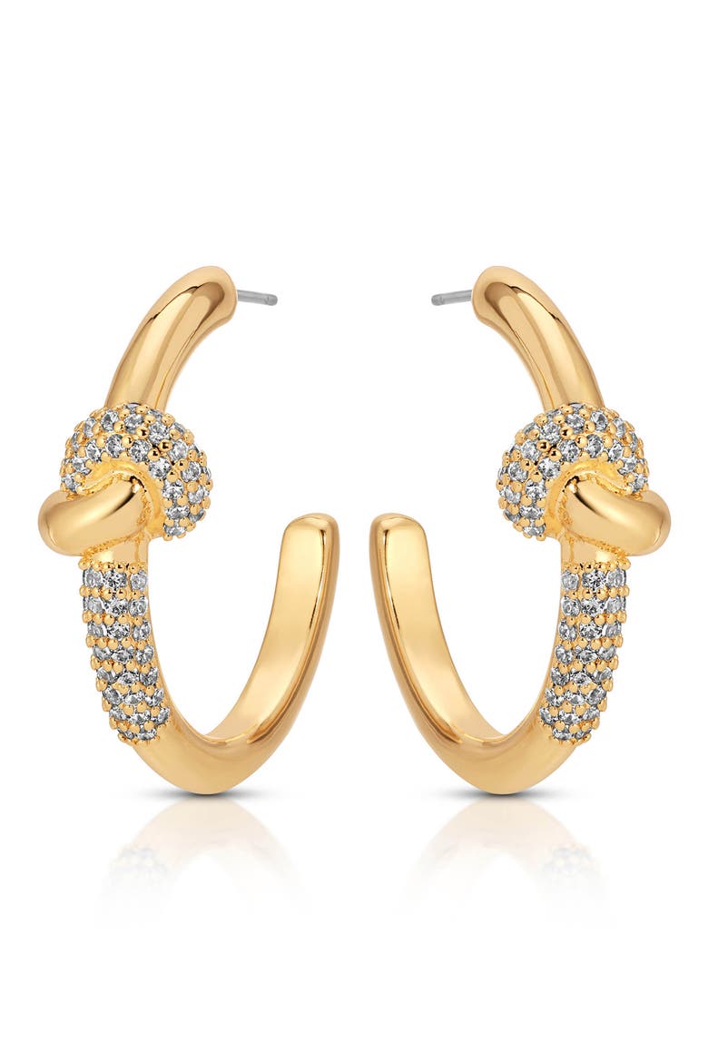 Knot Pavé Hoop Earrings, Alternate, color, GOLD
