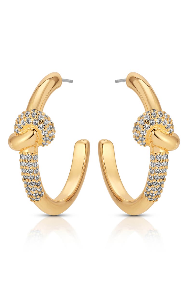 Ettika Knot Pavé Hoop Earrings, Alternate, color, Gold