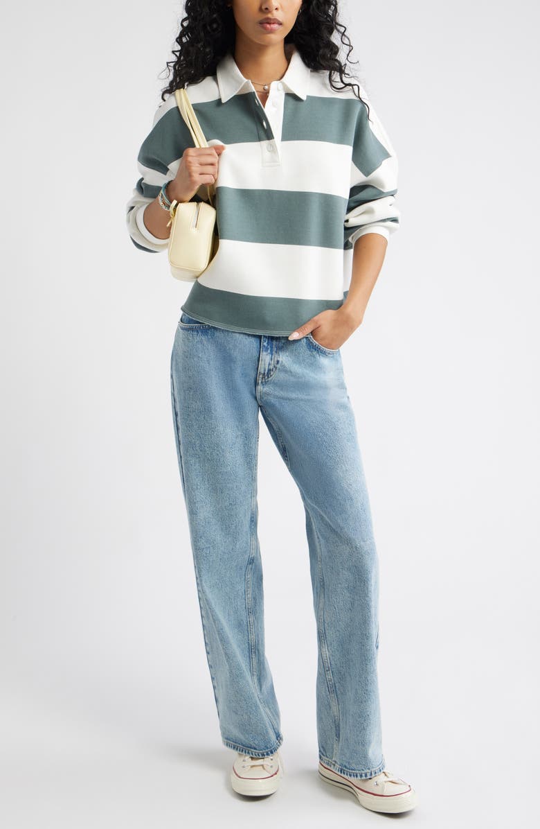 BP. Stripe Cotton Blend Rugby Sweatshirt, Alternate, color, White- Green Ella Rugby Stripe