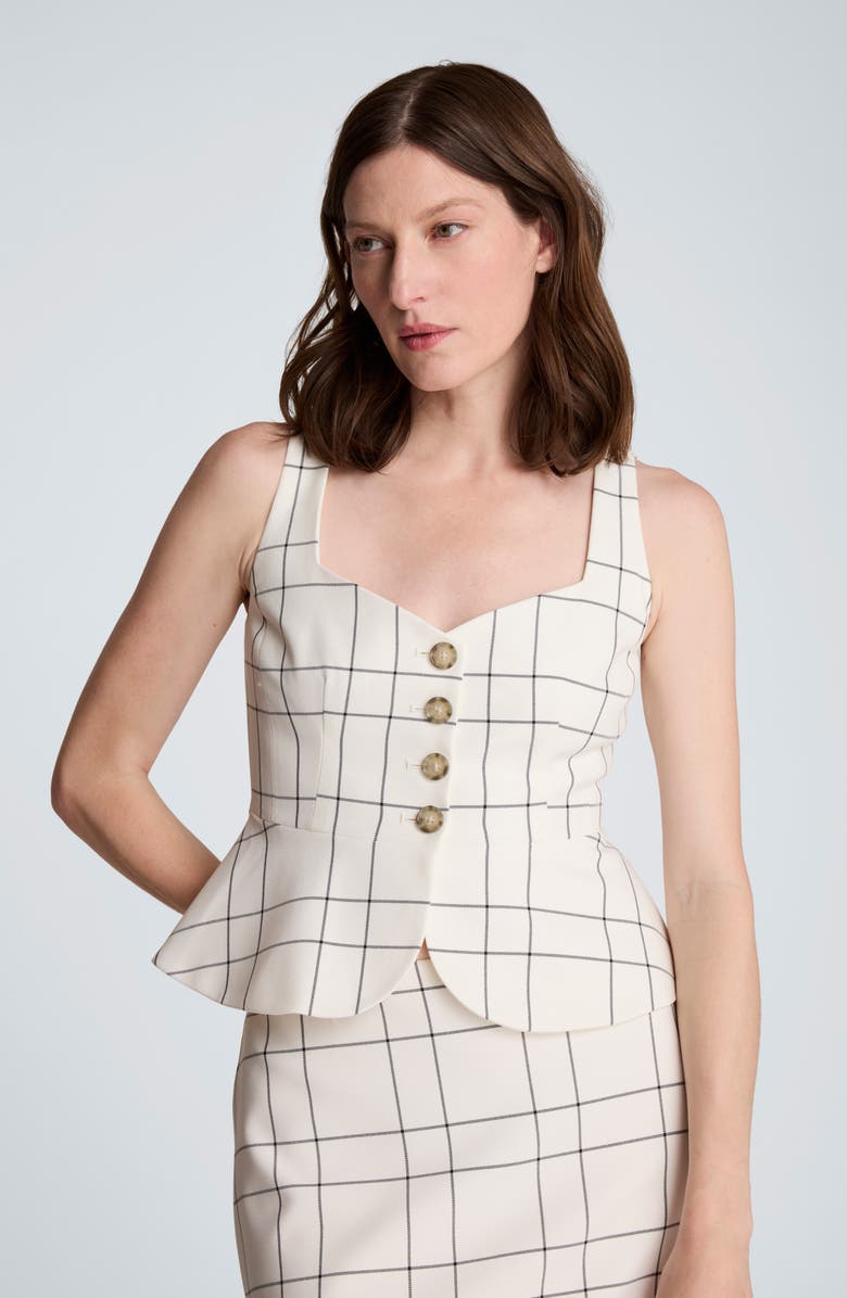 Kenneth Cole Windowpane Plaid Peplum Vest, Alternate, color, Feather White/ Black