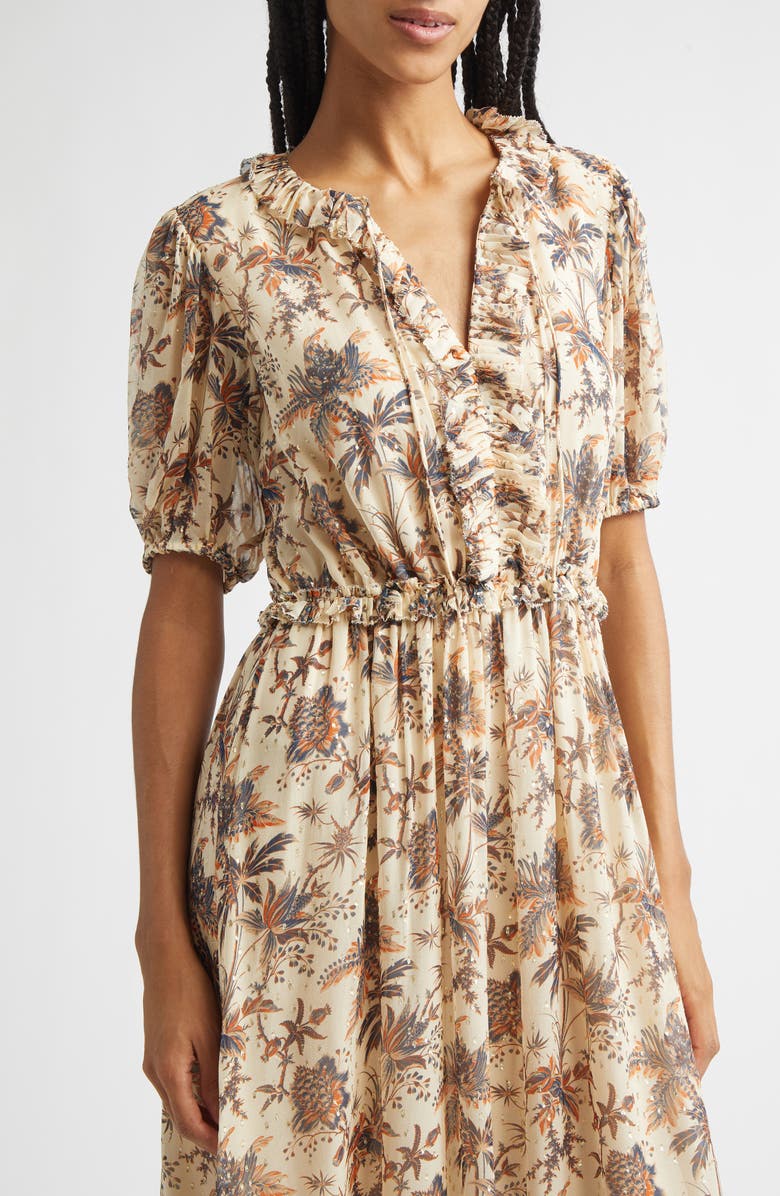 Ulla Johnson Rosamude Floral Puff Sleeve Midi Dress, Alternate, color, Cameo