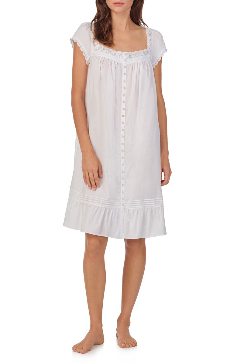 Eileen West Cap Sleeve Cotton Lawn Short Nightgown, Main, color, White