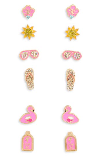 Leith Set Of 6 Summer Stud Earrings In Pink